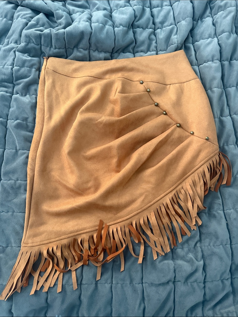 Fringed Faux Suede Mini Skirt - Camel